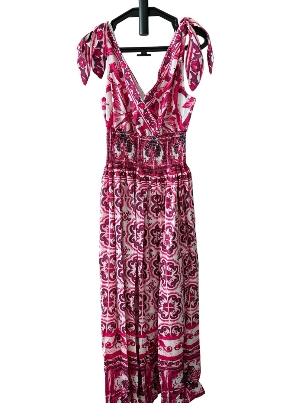Designer-style Red Majolica Print Maxi Dress